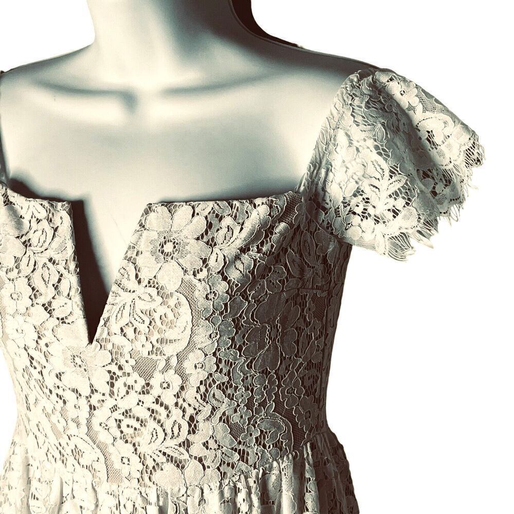 NWT Lulu's Size XS Midi Dress Nude Lining Tiered Floral Lace Off Shoulder Prom - Picture 6 of 13